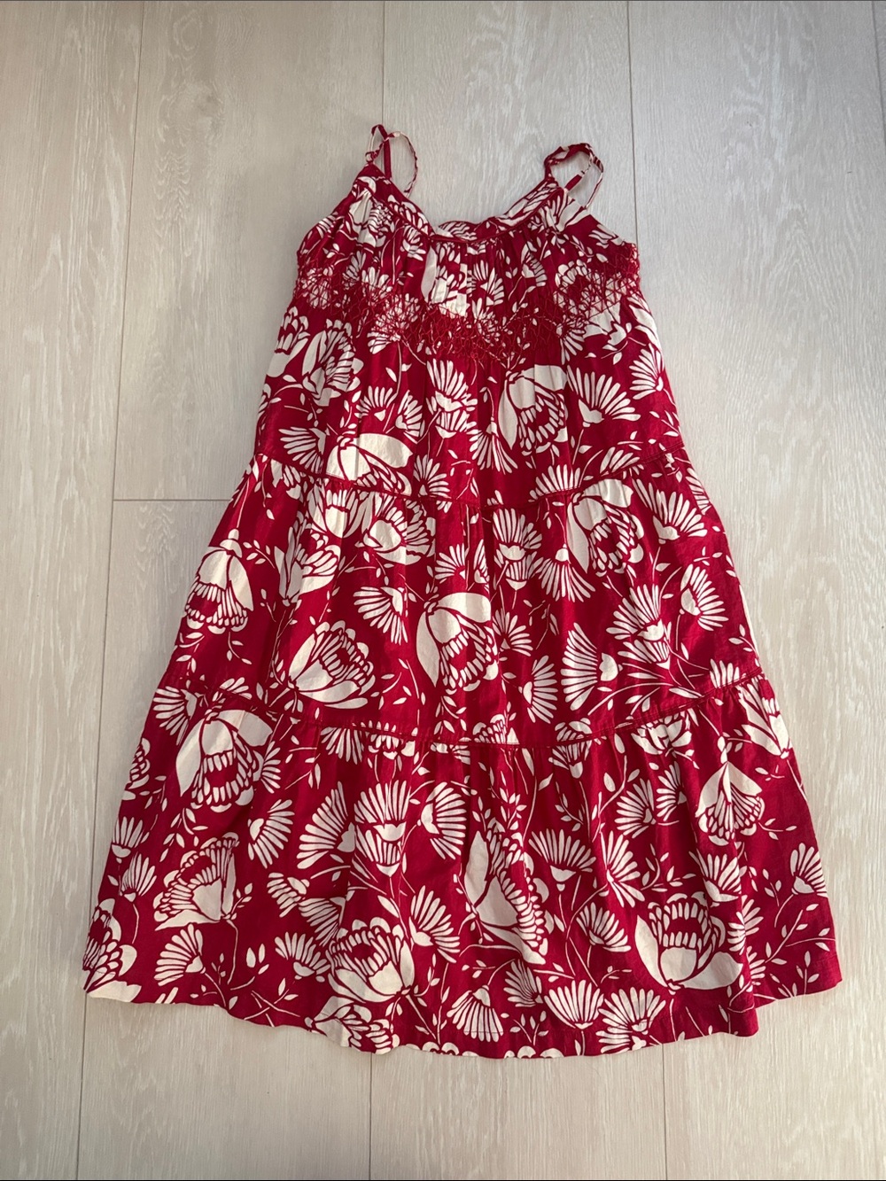 GAP Red and White Floral Tiered Sundress with Smocked Bodice